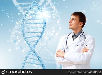 Image of DNA strand against colour background