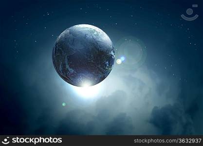 Image of earth planet in space against illustration background