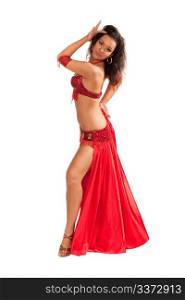 Image of east dancer in red dress posing to the camera