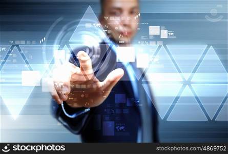 Image of finger touch. image of businessman touching screen with finger