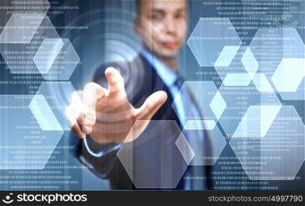 Image of finger touch. image of businessman touching screen with finger