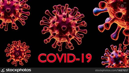 Image of Flu COVID-19 virus cell under the microscope on the blood.Coronavirus Covid-19 outbreak influenza background.Pandemic medical health risk concept with disease cell as a 3D renderer.. Image of Flu COVID-19 virus cell under the microscope on the blood.Coronavirus Covid-19 outbreak influenza background. 3D Render background.