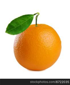 image of fresh orange with leaf isolated on white background