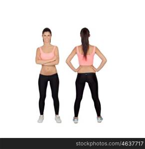 Image of front and back of a woman in fitness clothes
