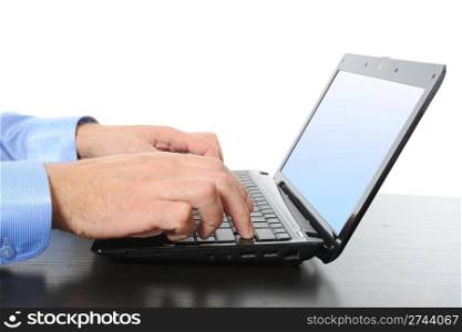 Image of hands businessman on the laptop keyboard. Isolated on white background