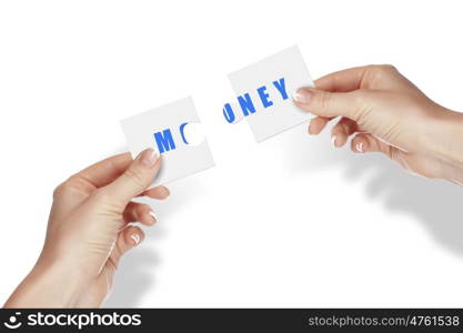 Image of human hands and a puzzle with money symbol