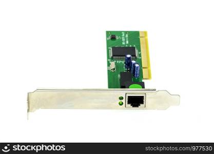 Image of lan network card for computer isolated on white background. Computer hardware.