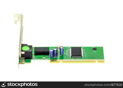 Image of lan network card for computer isolated on white background. Computer hardware.
