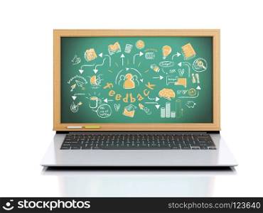 image of Laptop with chalkboard. 3d illustration on white background. 3d illustration. Laptop with chalkboard on white background