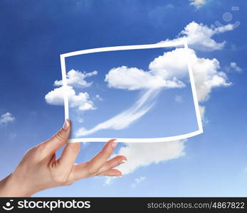 Image of light blue sky with white cloudes with frames