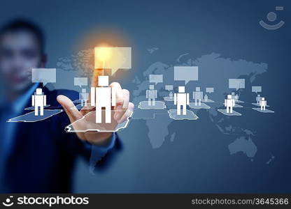 Image of male touching virtual icon of social network