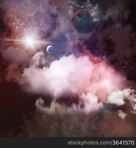 Image of planets in fantastic space against dark background