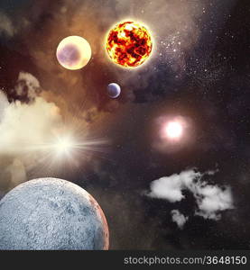 Image of planets in fantastic space against dark background