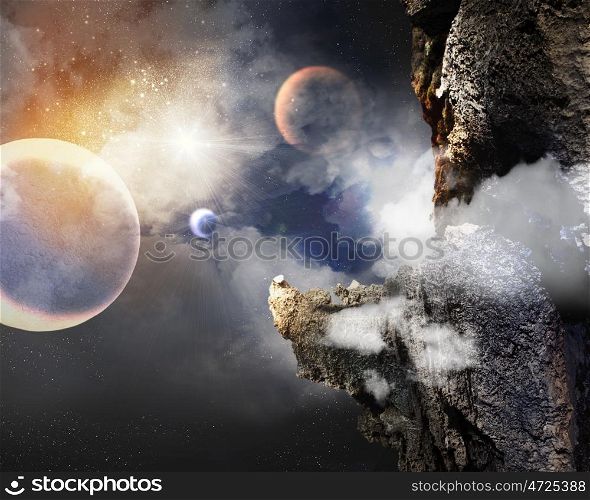 Image of planets in space. Image of planets in fantastic space against dark background