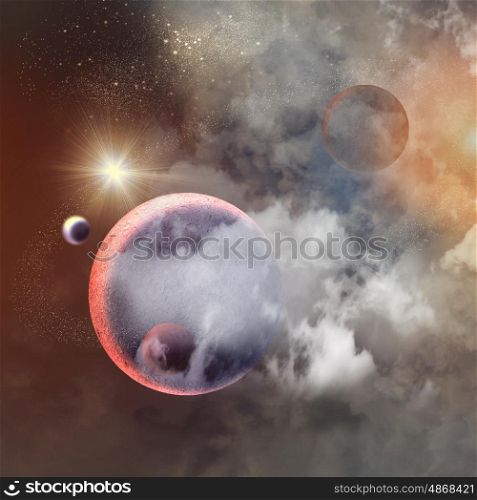 Image of planets in space. Image of planets in fantastic space against dark background