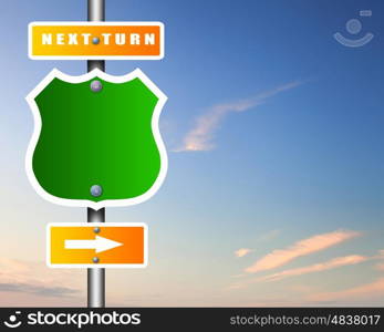 Image of road sign agaisnt blue sky
