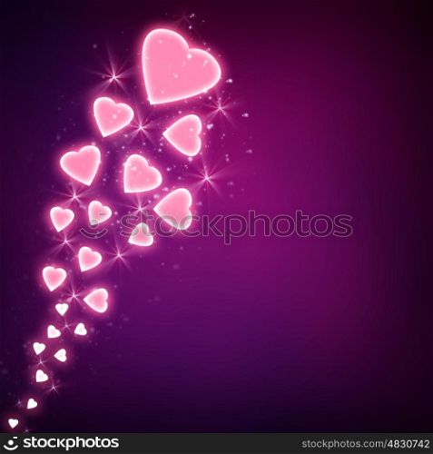 Image of romantic purple background, 14 of february, pink hearts border, holiday greeting card, festive decoration, magenta color, violet wallpaper, Valentine day, love concept&#xA;