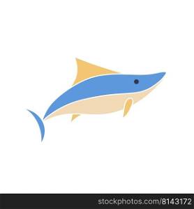 Image of sea shark doodle style vector illustration. Ocean underwater character for baby stuff design. Fish color icon isolated object. Image of sea shark doodle style vector illustration