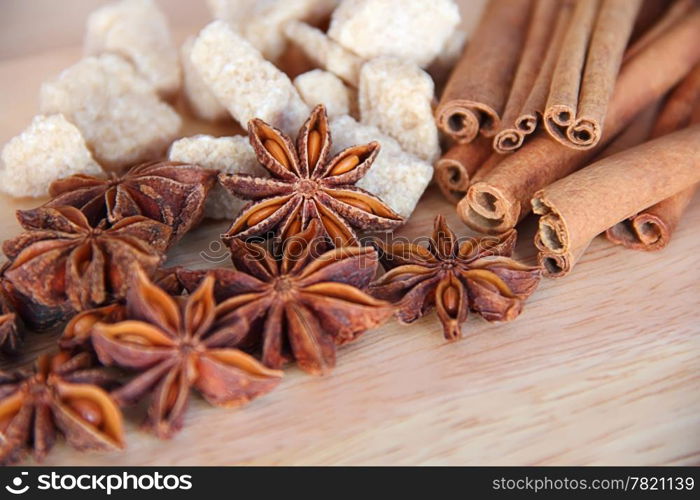 Image of still life with anise, sugar and cinnamon