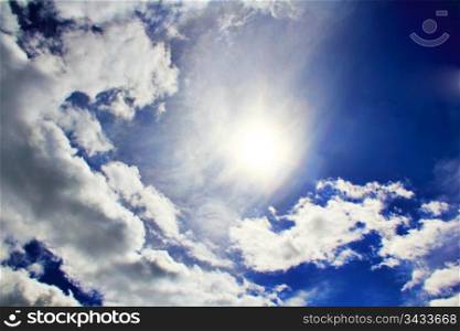 Image of the Sun and fluffy blue sky