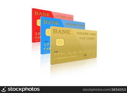 image of three credit cards isolated on white background