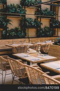 Image of tropical plants inside a restaurant