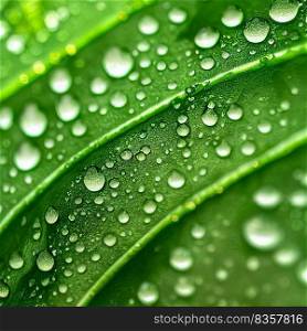 image of water drop on green leaf. macro texture of green leaf with water drops