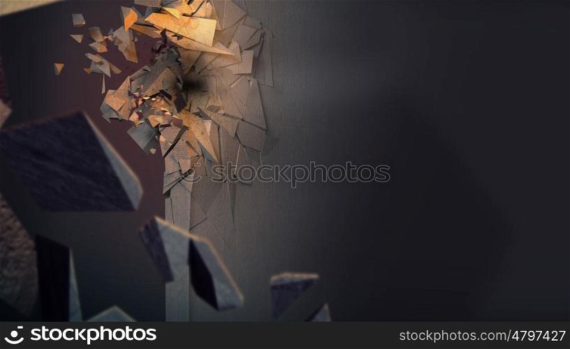 Image presenting crushed concrete wall