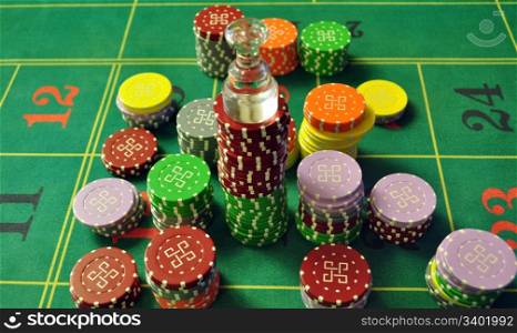 image with a casino roulette table layout with chips and dolly