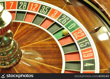 image with a casino roulette wheel with the ball on number 0