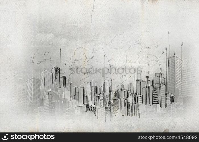 Image with hand drawings. Image with hand drawings of construction project