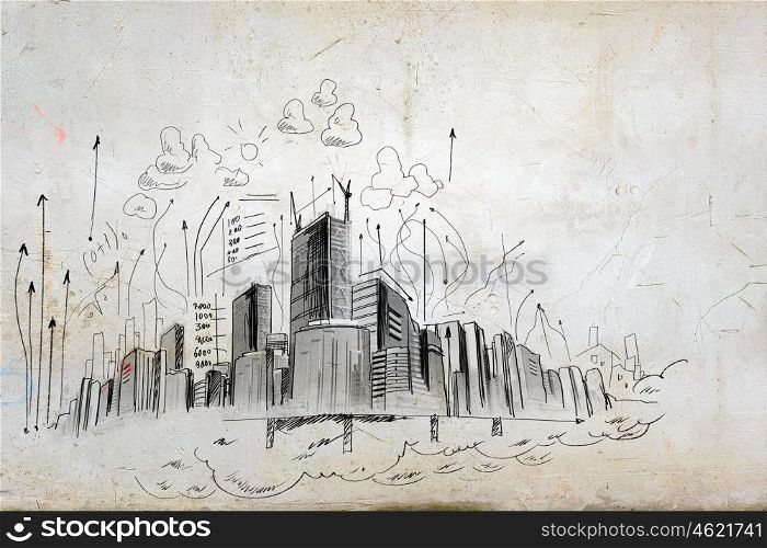 Image with hand drawings. Image with hand drawings of construction project