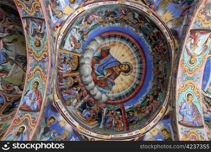Images on the ceiling in church in Rila monastery, Bulgaria