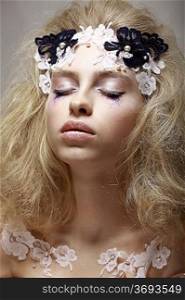 Imagination. Tranquility. Portrait Dreaming Teen Girl with Fantastic Makeup