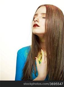 Imagination. Young Fashion Model with Bright Colorful Makeup. Glamor
