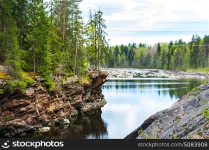 Imatra, Suomi or Finland. Vuoksa river and rocky canyon view in Imatra, Finland