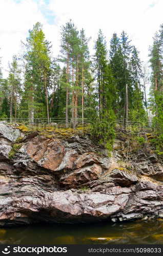 Imatra, Suomi or Finland. Vuoksa river and rocky canyon view in Imatra, Finland