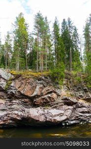 Imatra, Suomi or Finland. Vuoksa river and rocky canyon view in Imatra, Finland