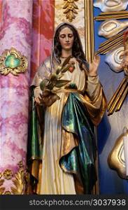 Immaculate Heart of Mary statue at the altar in the church of Saint Catherine of Alexandria in Krapina, Croatia
