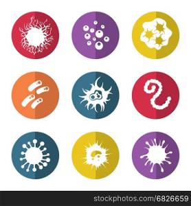 Immune bacteries and infection microbes icons. Immune bacteries and infection microbes flat style icons. Vector illustration