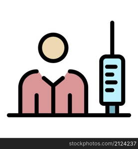 Immunization syringe icon. Outline immunization syringe vector icon color flat isolated. Immunization syringe icon color outline vector