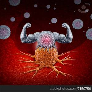 Immunology and immunotherapy as a human immune system therapy concept as a biomedical or biomedicine oncology treatment using the strong natural cancer fighting properties of the body with 3D illustration elements.
