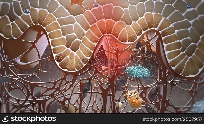 Immunology In The Skin 3D illustration. Immunology In The Skin
