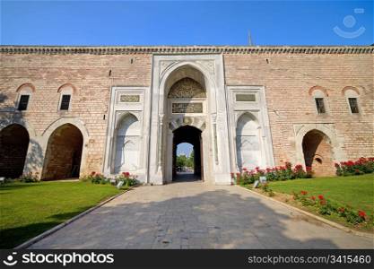 Imperial Gate (Gate of the Sultan) at the Topkapi Palace historic landmark in Istanbul, Turkey, Sultanahmet district