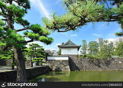 Imperial palace and city skyline in Tokyo, Japan