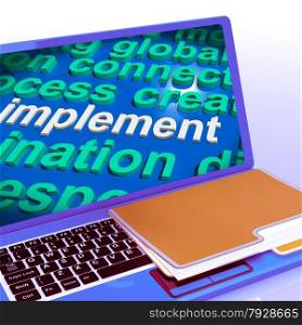 Implement Word Cloud Laptop Showing Implement Or Executing A Plan