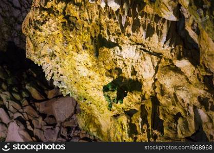 Impressive formations of the stalactites and stalagmites in Dirou Cave. Greek destination .Natural beauty. Mani, Laconia, Greece. stalactites and stalagmites in Dirou Cave, Greece