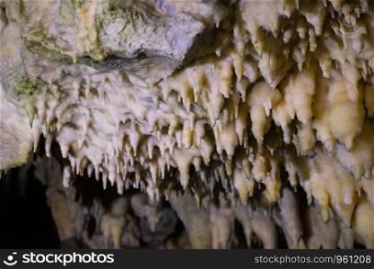 Impressive formations of the stalactites and stalagmites in Dirou Cave. Greek destination .Natural beauty. Mani, Laconia, Greece. stalactites and stalagmites in Dirou Cave, Greece