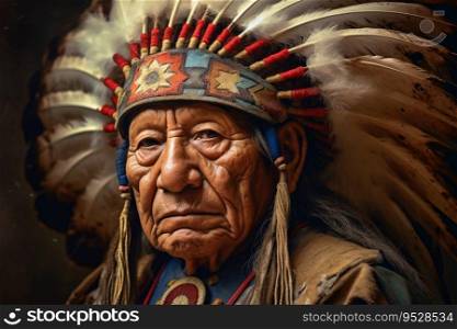 Impressive Indian Chief portrait created with generative AI technology