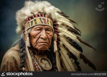Impressive Indian Chief portrait created with generative AI technology